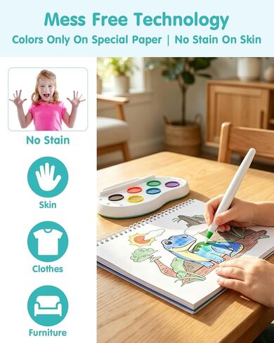Mess Free Painting Kit for Kids, Dinosaur Magic Paint Brush with 27-Page Coloring Book, 6 Colors Dual Tips No Color Mixing No Stain, Non-Toxic Child-Safe Art Craft Gift for Boys Girls Ages 3+ in Saudi Arabia