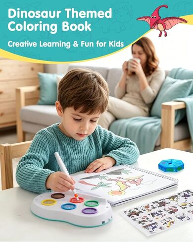Mess Free Painting Kit for Kids, Dinosaur Magic Paint Brush with 27-Page Coloring Book, 6 Colors Dual Tips No Color Mixing No Stain, Non-Toxic Child-Safe Art Craft Gift for Boys Girls Ages 3+ in Saudi Arabia