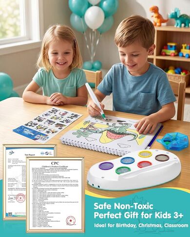 Mess Free Painting Kit for Kids, Dinosaur Magic Paint Brush with 27-Page Coloring Book, 6 Colors Dual Tips No Color Mixing No Stain, Non-Toxic Child-Safe Art Craft Gift for Boys Girls Ages 3+ in Saudi Arabia