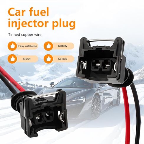 4PCS Car Fuel Injector Connector, EV1 OBD1 Plug Pigtail Harness Socket Wiring Loom Clip Cut, Automotive Fuel Injector Harness Connector Pigtails, Compatible with E150 E250 E350 in Kuwait