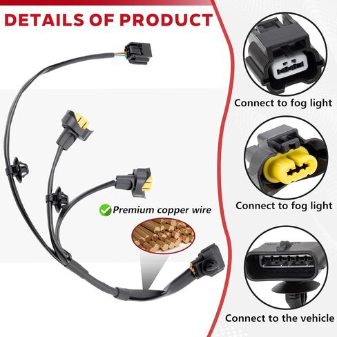 Right Passenger Side Fog Light Wiring Harness Compatible with Nissan Maxima 2016-2019 Replace #24070-4RA0B 240704RA0B in Kuwait