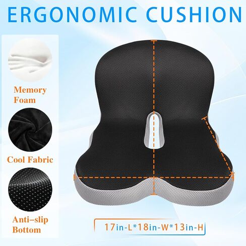 Ergonomic Memory Foam Reenly Seat Cushion & Non-Slip Base with Adjustable Straps,Seat Cushion for Truck Driver and Office Chair Cushion,Removable Washable Cover- Plush Velvet in Saudi Arabia