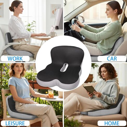 Ergonomic Memory Foam Reenly Seat Cushion & Non-Slip Base with Adjustable Straps,Seat Cushion for Truck Driver and Office Chair Cushion,Removable Washable Cover- Plush Velvet in Saudi Arabia