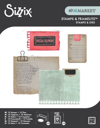 Sizzix Clear Stamps Set with Framelits Dies, Creative Combos by 49 & Market, 10 Rubber Stamps & 10 Cutting Dies in Kuwait