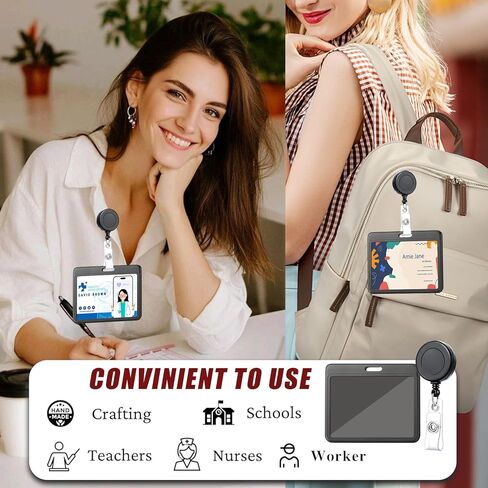 3 مجموعات من حامل الشارات مع بكرة قابلة للسحب، وحاملات شارات الهوية مع مشبك قابل للسحب للمكتب والعائلة والممرضات والمدرسين (أسود أفقي صلب) in Kuwait