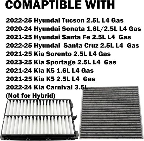 Engine Cabin Air Filters Compatible with 2020-25 Tucson Santa Fe Cruz Kia Sorento Sportage K5 Carnival Engine Cabin Air Filtration Cab AC Air Filters WA11090 97133-N9100 97133N9100 in Saudi Arabia