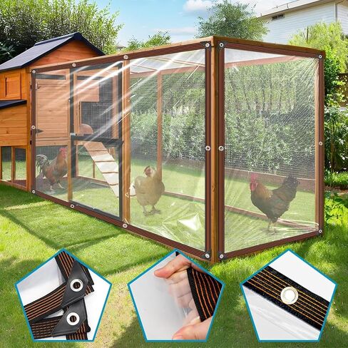 قماش القنب الشفاف مقاس 8 × 10 قدم، قماش مقاوم للماء شديد التحمل، قماش بلاستيكي مع الحلقات قماش القنب الشفاف من الفينيل للفناء الخارجي وغطاء نافذة حظيرة الدجاج، قماش مشمع شفاف لمصنع الدفيئة في الشرفة in Kuwait