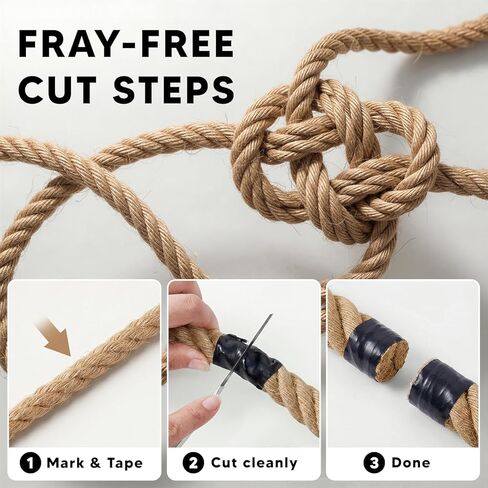 Twisted Sisal Rope 3/4 Inch x 100Ft, Natural Jute Rope for Crafts Heavy Duty Multipurpose for Swing Bed, Camping, Tug of War, Docks, DIY Projects. in Kuwait