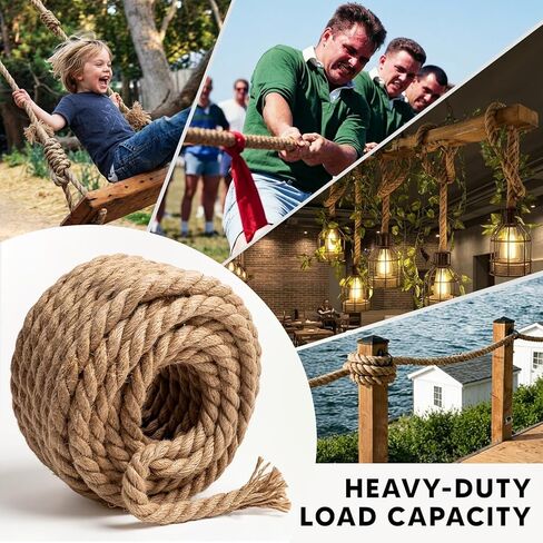 Twisted Sisal Rope 3/4 Inch x 100Ft, Natural Jute Rope for Crafts Heavy Duty Multipurpose for Swing Bed, Camping, Tug of War, Docks, DIY Projects. in Kuwait