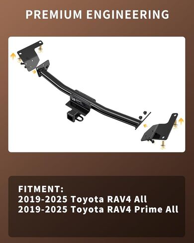 Class 3 Trailer Hitch with 2-Inch Receiver, Fits 2019–2025 Toyota RAV4 & RAV4 Prime | 4,500 lbs GTW / 675 lbs Tongue Weight | Heavy-Duty Carbon Steel, Modular Bolt-On Design, DOT Certified in Saudi Arabia
