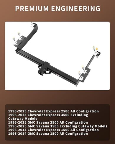 2" Receiver Trailer Hitch Compatible with Chevrolet Express & GMC Savana Vans 1996–2025 | Class 4 Tow Hitch | 10,000 lbs Towing Capacity in Saudi Arabia