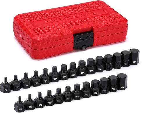 CASOMAN 27-Piece 3/8" Drive Low Profile Impact Hex Bit Socket Set, S2 Steel Allen Bit Socket Set, SAE & Metric, Includes Storage Case in Kuwait