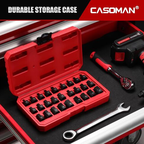 CASOMAN 27-Piece 3/8" Drive Low Profile Impact Hex Bit Socket Set, S2 Steel Allen Bit Socket Set, SAE & Metric, Includes Storage Case in Kuwait