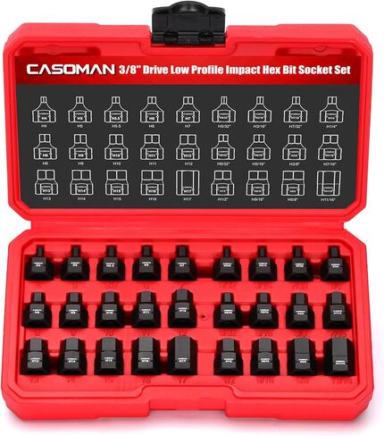 CASOMAN 27-Piece 3/8" Drive Low Profile Impact Hex Bit Socket Set, S2 Steel Allen Bit Socket Set, SAE & Metric, Includes Storage Case in Kuwait