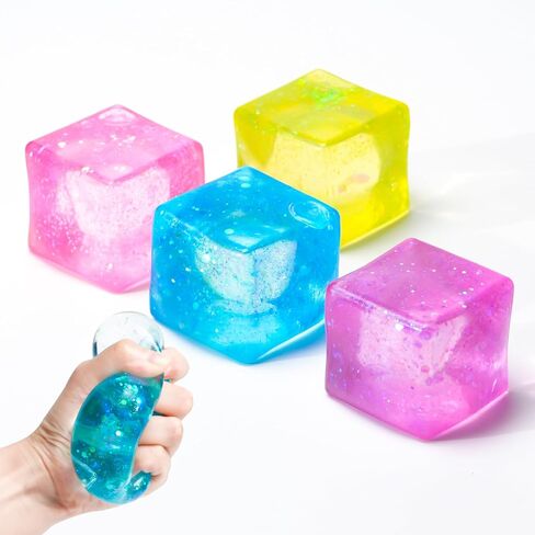 Stress Cube 2" Stress Balls Squishy Fidget Toys for Adults Kids, Squeeze Toys Squishys for Anxiety Stress Relief, Slow Rising Ice Cube Gift for Classroom Prizes Party Favors, 4 Packs in Saudi Arabia