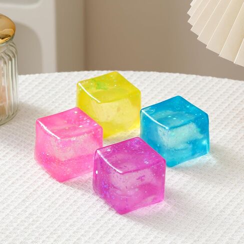 Stress Cube 2" Stress Balls Squishy Fidget Toys for Adults Kids, Squeeze Toys Squishys for Anxiety Stress Relief, Slow Rising Ice Cube Gift for Classroom Prizes Party Favors, 4 Packs in Saudi Arabia