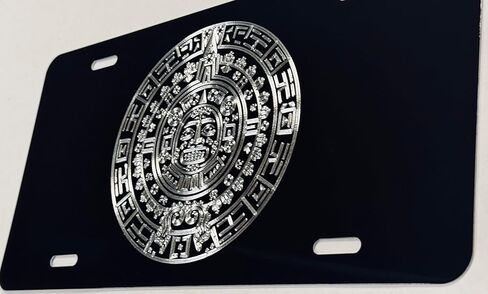 بطاقة سيارة بتقويم Mayan Aztec محفورة بالألماس على لوحة ترخيص من الألومنيوم الأسود in Kuwait
