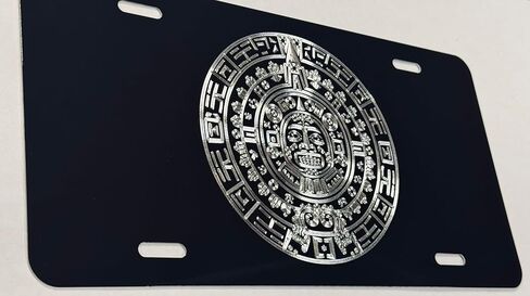 بطاقة سيارة بتقويم Mayan Aztec محفورة بالألماس على لوحة ترخيص من الألومنيوم الأسود in Kuwait