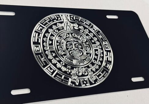 بطاقة سيارة بتقويم Mayan Aztec محفورة بالألماس على لوحة ترخيص من الألومنيوم الأسود in Kuwait