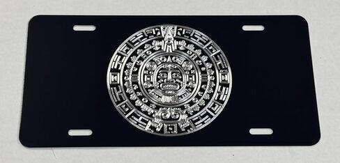 بطاقة سيارة بتقويم Mayan Aztec محفورة بالألماس على لوحة ترخيص من الألومنيوم الأسود in Kuwait