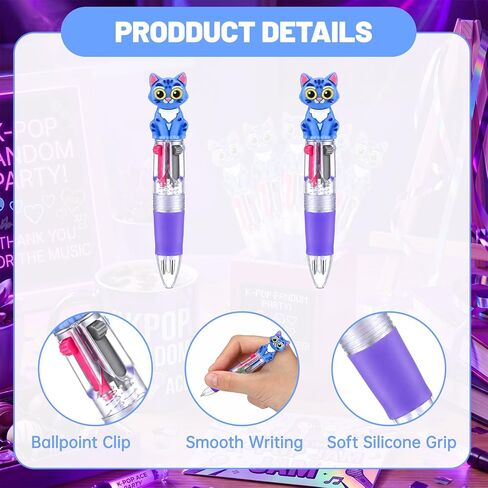 24 Pcs Kpop Party Cat Mini Multicolor Pens in One 4-in-1 Cute Cat Ballpoint Pens Bulk for Kpop Party Fan Meeting Supplies Favors Kawaii Goodie Bag Stuffers for Anime Theme Birthday Decor in Kuwait