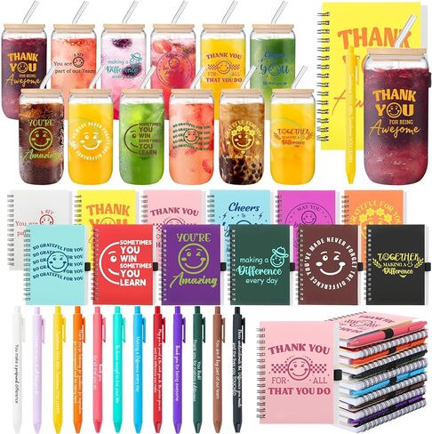 Skylety 12 Set Team Employee Appreciation Gifts Bulk Thank You Tumblers with Lid Inspirational Spiral Notebooks Sticky Pens for Staff Coworker Teacher Nurse Boss in Kuwait