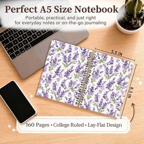 Purple Floral Notebook for Women, Lavender Wildflowers Plant Notebook Aesthetic, Cute Notebook Cottagecore Decor for Women Office Work Student in Kuwait