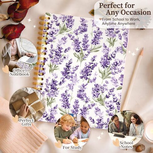 Purple Floral Notebook for Women, Lavender Wildflowers Plant Notebook Aesthetic, Cute Notebook Cottagecore Decor for Women Office Work Student in Kuwait