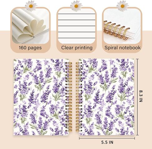 Purple Floral Notebook for Women, Lavender Wildflowers Plant Notebook Aesthetic, Cute Notebook Cottagecore Decor for Women Office Work Student in Kuwait