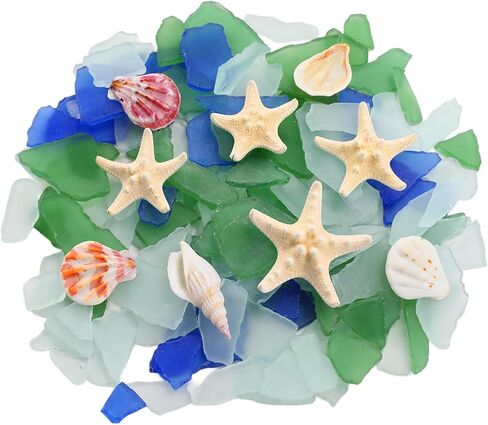 Sea Glass for Crafts 17.7oz Frosted Sea Glass Vase fillers, Seaglass Blue Green Clear Mix Pieces Seaglass Decor DIY Craft Supplies for Beach Wedding Home Coastal Decoration in Kuwait