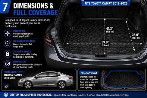 Rezaw-Plast Cargo Mat for Toyota Camry 2018-2025 LE SE XSE XLE Hybrid Custom Fit Trunk Liner All Weather Waterproof Odorless Lightweight Heavy Duty Protection, Black in Saudi Arabia