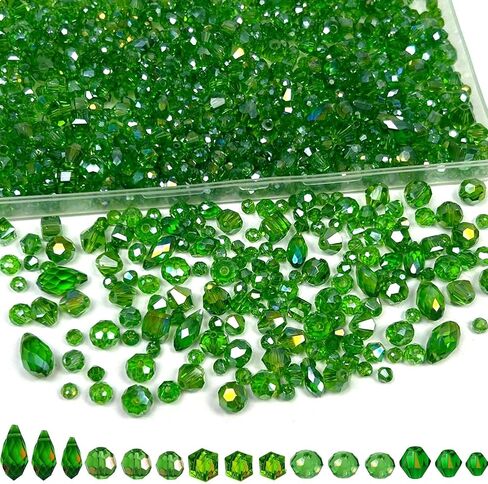 1000pcs Green Glass Beads for Jewelry Making, Assorted Faceted Teardrop Bicone Cube Crystal Loose Green AB Shiny Beads for Beaded Plant Pot Making, Earrings Bracelet Necklace, Craft DIY in Saudi Arabia