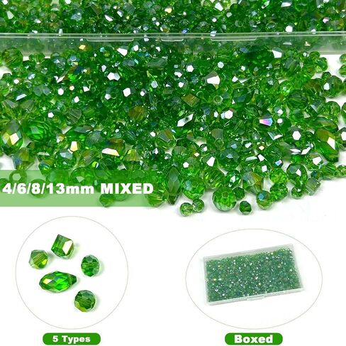 1000pcs Green Glass Beads for Jewelry Making, Assorted Faceted Teardrop Bicone Cube Crystal Loose Green AB Shiny Beads for Beaded Plant Pot Making, Earrings Bracelet Necklace, Craft DIY in Saudi Arabia