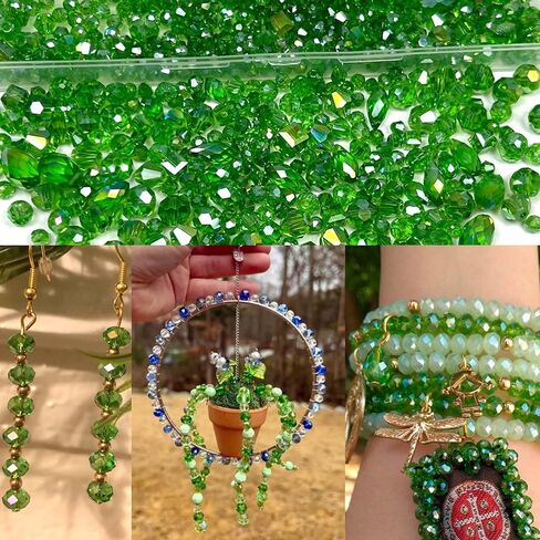 1000pcs Green Glass Beads for Jewelry Making, Assorted Faceted Teardrop Bicone Cube Crystal Loose Green AB Shiny Beads for Beaded Plant Pot Making, Earrings Bracelet Necklace, Craft DIY in Saudi Arabia
