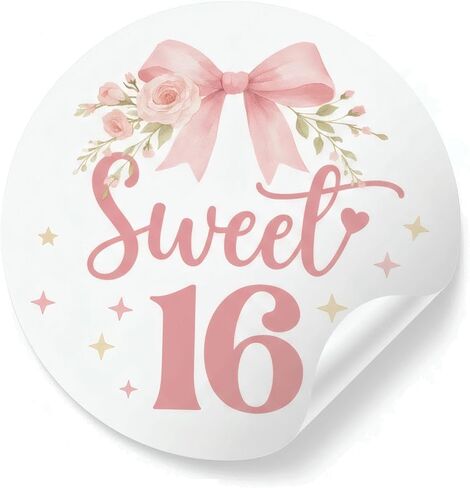 Sweet 16 Birthday Stickers - 120 Pcs 1.6" Round Pink Floral Bow Pattern Stickers for Girls' Sweet Sixteen Birthday Party Decorations, Candy Cookie Favor Bags & Gifts Labels(Pink Bow) in Saudi Arabia