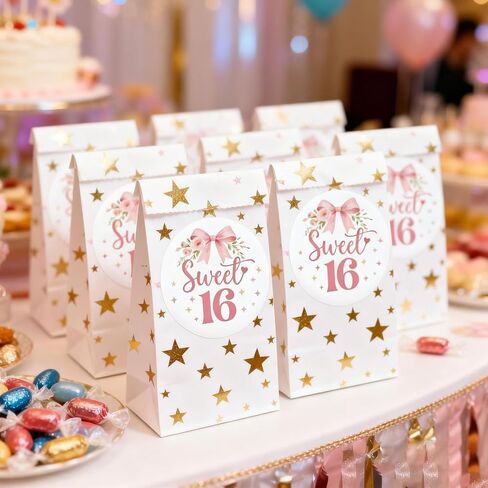 Sweet 16 Birthday Stickers - 120 Pcs 1.6" Round Pink Floral Bow Pattern Stickers for Girls' Sweet Sixteen Birthday Party Decorations, Candy Cookie Favor Bags & Gifts Labels(Pink Bow) in Saudi Arabia