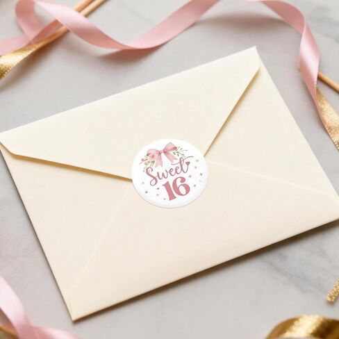 Sweet 16 Birthday Stickers - 120 Pcs 1.6" Round Pink Floral Bow Pattern Stickers for Girls' Sweet Sixteen Birthday Party Decorations, Candy Cookie Favor Bags & Gifts Labels(Pink Bow) in Saudi Arabia