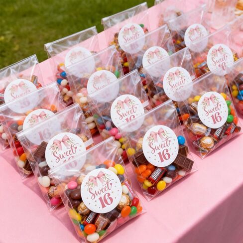 Sweet 16 Birthday Stickers - 120 Pcs 1.6" Round Pink Floral Bow Pattern Stickers for Girls' Sweet Sixteen Birthday Party Decorations, Candy Cookie Favor Bags & Gifts Labels(Pink Bow) in Saudi Arabia