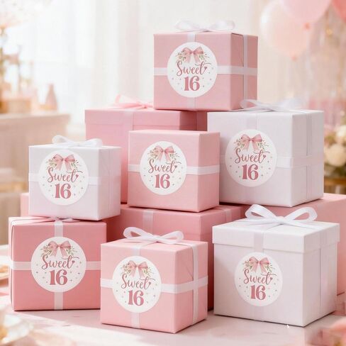 Sweet 16 Birthday Stickers - 120 Pcs 1.6" Round Pink Floral Bow Pattern Stickers for Girls' Sweet Sixteen Birthday Party Decorations, Candy Cookie Favor Bags & Gifts Labels(Pink Bow) in Saudi Arabia