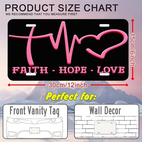 FAΙTH - Hope - Love.Decorative Front License Plate Cover.Wall Decoration.Vehicle Decoration.Female License plate6x12inch 4(Holes) in Saudi Arabia