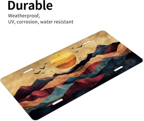 Sunset Mountains Front License Plate for Women Abstract Art Landscape Birds Sun Car Vanity Plates Decorative Aluminum Metal Cute Novelty License Plate 6x12 Inch (4 Holes) in Saudi Arabia