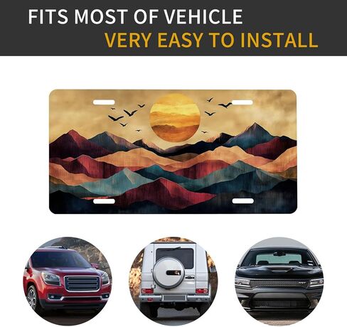 Sunset Mountains Front License Plate for Women Abstract Art Landscape Birds Sun Car Vanity Plates Decorative Aluminum Metal Cute Novelty License Plate 6x12 Inch (4 Holes) in Saudi Arabia