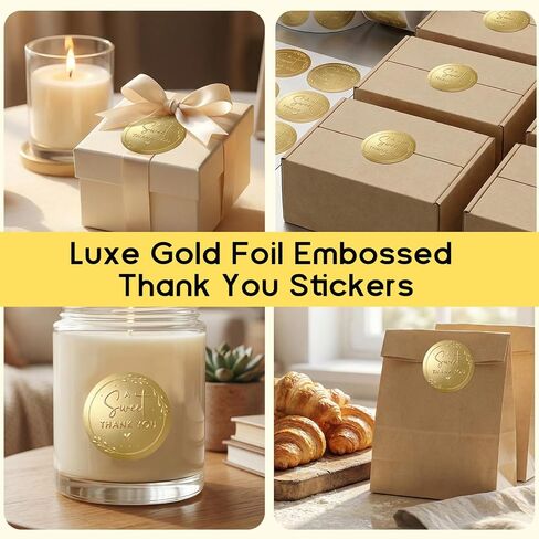 100 Pack A Sweet Thank You Stickers, Embossed Gold Foil Wedding Stickers for Favors, Baby Shower, Cookie Cupcake Candy Packaging, Small Business Thank You Labels, 1.6 Inch (Full Gold) in Saudi Arabia