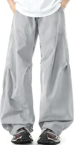 Haloumoning Boys Parachute Pants Kids Baggy Wide Leg Elastic Waist Track Pants Athletic Joggers with Pockets 5-14Y in Saudi Arabia