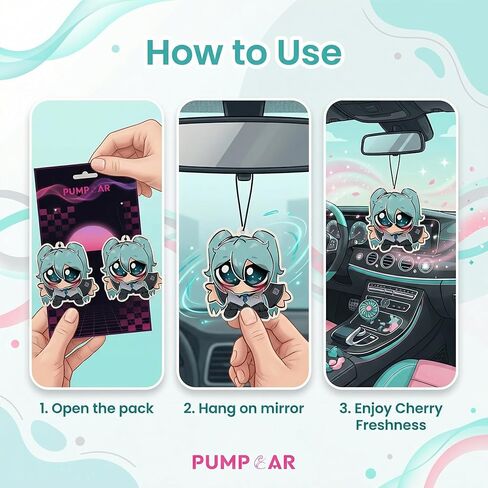 PumpCar 2 pieces Miku double-sided hanging cartoon cherry-scented funny car air freshener Cool hanging for rearview mirror Interior Accessories Gifts in Saudi Arabia
