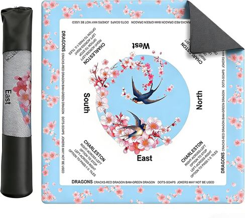 Blue Portable Mahjong Mat, Non-Slip Noise-Reducing 32.4"x32.4" Mah Jongg Table Cover - Waterproof Rubber Game Mat with Reinforced Stitching & Printed Rules, for Poker, Board Games & Family Night in Saudi Arabia