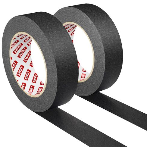 SWRT Black Masking Tape, Medium Adhesive Painters Tape 1 Inch Wide, Black Tape for Marking, Painting, Crafts & Workshop Use, Easy Tear, Clean Removal, 1 inch x 55 Yards x 2 Rolls (110 Total Yards) in Kuwait