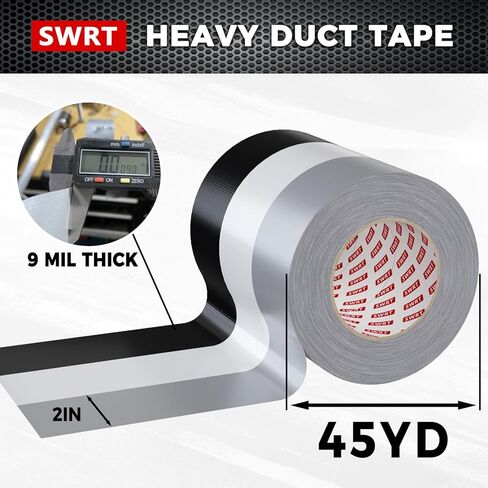 SWRT 9 Mil Duct Tape Heavy Duty, 2 in x 45 YD (Total 135 YD), 3 Pack Strong Adhesive, Residue-Free Waterproof Duct Tape for Indoor and Outdoor Sealing, Patching & Repair (Black, Silver, White) in Kuwait