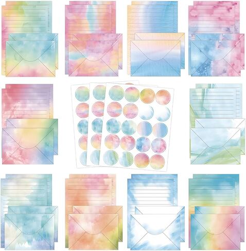 FUNCLASS Stationary Letter and Envelopes, 160 Pcs Watercolor Stationary Set with 50 Lined Stationery Paper 50 Envelopes, 5.5 x 8.25 Inches Cute Stationary, Gifts for Kids, Girls in Saudi Arabia