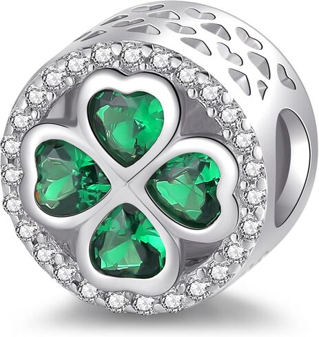 Lucky Clover Charms Fit for Pandora Bracelets: Sterling Silver Four Leaf Clover Beads with Green Crystals - St. Patrick's Day DIY Jewelry Gifts for Women in Saudi Arabia